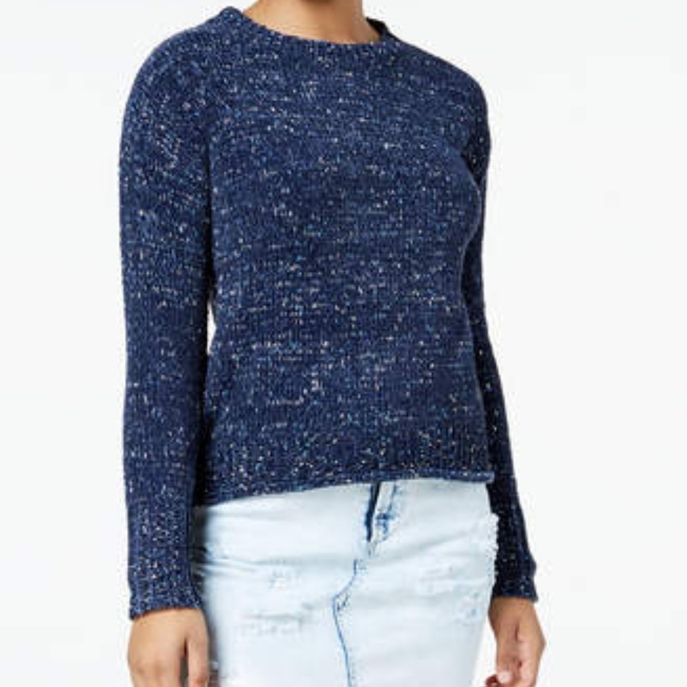 One Hart Juniors Marled Navy Crew High-Low Sweater